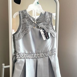 Girls NEW formal long dress size 10 in silver